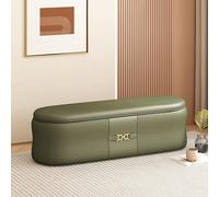 Grand banc de rangement en cuir avec pouf intégré - Siège de rangement pour salon/chambre à coucher, repose-pieds et coffre à couvertures avec élégante boucle décorative(Olive green,160cm/62.9in)