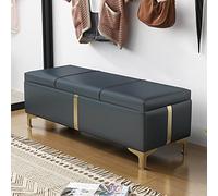 Grand banc de rangement moderne en cuir avec pieds en métal et charnière de sécurité - Ottomane rembourrée pour chambre à coucher, salon, entrée - Assise élégante et solution de rangement cachée