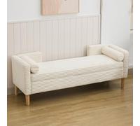Grand banc ottoman de rangement - 165,3 cm blanc capitonné en velours côtelé pour chambre à coucher, entrée, couloir et vestiaire - Élégant bout de lit