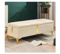 Grand banc ottoman de rangement moderne en cuir - Siège rembourré pour entrée et salon avec pieds en métal, charnière de sécurité, solution de rangement élégante (119,4 x 40,6 x 45,7 cm, couleur E)