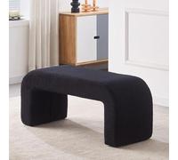 Grand banc ottoman rembourré en Sherpa noir - Banc moderne en tissu incurvé pour chambre à coucher ou entrée - Pied de lit élégant