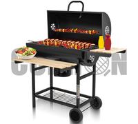 GrillMaster BigBend Rond GM2020 Baril +Tablier, Barbecue De Jardin, Charbon, avec Couvercle, avec Roulettes, Ouverture pour la circulation D'air, Étagères Supplémentaires