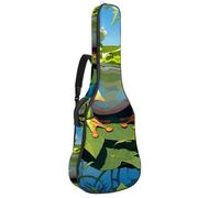 Grand beau sac de guitare, étui étanche pour guitare acoustique de 40/41/42 pouces, grenouille mignonne et fleur, multicolore, 42.9x16.9x4.7 in, Sac pour guitare