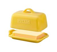 Grand beurrier en porcelaine adapté aux blocs 500g et 250g, plat à beurre pour conservation sur plan de travail, rangement pratique, JSHKY (Jaune).