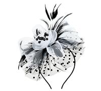 Grand bibi en filet et plumes pour les courses de mariage, les courses, les fêtes, les fleurs, les rubans en maille, les plumes sur un bandeau et une fourchette, un cocktail, un thé, un bandeau pour