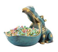 Grand bol à bonbons hippopotame en résine avec couvercle et porte-clés, plat décoratif pour bureau, entrée et décoration d'intérieur