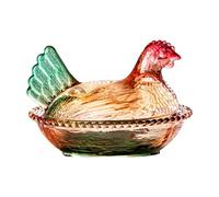 Grand bol à bonbons sur pied en verre en forme de coq avec couvercle, pot à bonbons en cristal coloré pour collations, desserts, cookies | Décoration de table pour la maison, la cuisine, le bureau