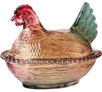 Grand bol à bonbons vintage en verre en forme de poule sur le nid avec couvercle, pour décoration de cuisine et décoration de Pâques (A)
