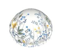 Grand bonnet de bain à motif floral bleu avec imprimé de roses - Convient à toutes les longueurs de cheveux - Protège les cheveux - Réutilisable