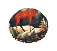 Grand bonnet de bain avec imprimé cerf de Noël - Convient à toutes les longueurs de cheveux - Protège les cheveux - Réutilisable