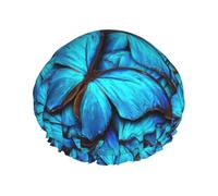 Grand bonnet de bain avec imprimé papillon bleu - Convient à toutes les longueurs de cheveux - Protège les cheveux - Réutilisable