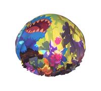 Grand bonnet de bain imprimé monstre coloré de dessin animé, convient à toutes les longueurs de cheveux, protège les cheveux, bonnet de bain réutilisable