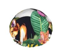 Grand bonnet de douche à imprimé fleurs tropicales et corgi, bandeau élastique, double couche imperméable, pour femmes, hommes, enfants