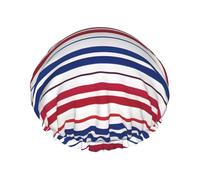 Grand bonnet de douche à rayures rouges, bleues et blanches, double couche de protection des cheveux pour soins du visage, réutilisable