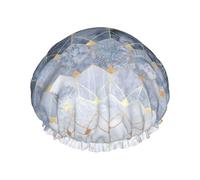 Grand bonnet de douche avec imprimé hexagones bleus et diamants, bande élastique, double couche étanche, pour homme et femme