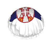 Grand bonnet de douche imperméable pour femme avec bande élastique lavable et motif carte du drapeau de la Serbie