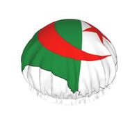 Grand bonnet de douche imperméable pour femme - Avec bande élastique lavable - Motif carte du drapeau de l'Algérie