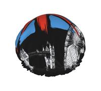 Grand bonnet de douche imperméable pour femme avec drapeau britannique avec imprimé terre de Londres - Pour cheveux longs - Lavable - Bande élastique