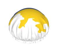 Grand bonnet de douche imperméable pour femme avec drapeau de l'Ukraine - Bande élastique lavable