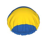 Grand bonnet de douche imperméable pour femme avec motif drapeau de l'Ukraine - Bande élastique lavable