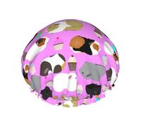 Grand bonnet de douche imperméable pour femme - Motif cochons d'Inde et cupcakes - Bande élastique lavable