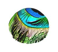 Grand bonnet de douche imprimé plumes de paon, protecteur de cheveux double couche pour soins du visage, enveloppement réutilisable pour cheveux