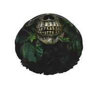 Grand bonnet de douche réutilisable avec imprimé tête de mort et feuilles vertes pour cheveux longs