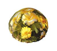 Grand bonnet de douche réutilisable avec imprimé tournesol et papillon pour cheveux longs