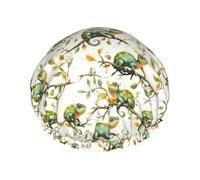 Grand bonnet de douche réutilisable pour femme - Bonnet de douche double couche avec doublure en PEVA et corde élastique Vert caméléon A