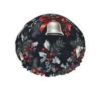 Grand bonnet de douche réutilisable pour femme - Cloche de Noël douce et confortable avec imprimé A double couche pour la douche avec corde élastique et doublure en PEVA