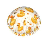 Grand bonnet de douche réutilisable pour femme - Couronne, tendance, confortable, imprimé canard, double couche, cheveux pour la douche avec corde élastique et doublure en PEVA
