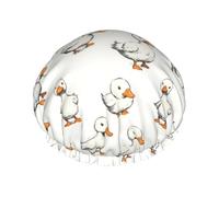 Grand bonnet de douche réutilisable pour femme - Double bonnet de cheveux mignon imprimé canard pour la douche avec corde élastique et doublure en PEVA
