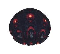 Grand bonnet de douche réutilisable pour femme - Double bonnet de douche gothique imprimé lion foncé pour la douche avec corde élastique et doublure en PEVA