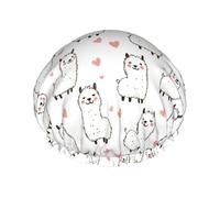 Grand bonnet de douche réutilisable pour femme - Double bonnet de douche mignon en alpaga avec corde élastique et doublure en PEVA