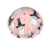 Grand bonnet de douche réutilisable pour femme - Double bonnet de douche mignon en alpaga imprimé sorcière pour la douche avec corde élastique et doublure en PEVA