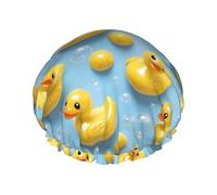 Grand bonnet de douche réutilisable pour femme - Double bonnet de douche mignon imprimé canard lumineux pour la douche avec corde élastique et doublure en PEVA