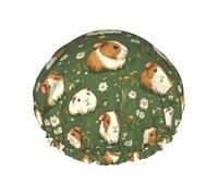 Grand bonnet de douche réutilisable pour femme - Double bonnet de douche mignon imprimé marguerite cochon d'Inde avec corde élastique et doublure en PEVA