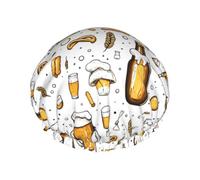 Grand bonnet de douche réutilisable pour femme - Double couche de blé pétillant avec corde élastique et doublure en PEVA