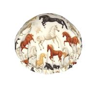 Grand bonnet de douche réutilisable pour femme - Double couche de cheval qui court avec corde élastique et doublure en PEVA