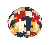 Grand bonnet de douche réutilisable pour femme - Doux et confortable - Imprimé puzzle coloré - Double couche - Avec corde élastique et doublure en PEVA