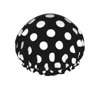 Grand bonnet de douche réutilisable pour femme - Imprimé à pois noirs double couche pour la douche avec corde élastique et doublure en PEVA