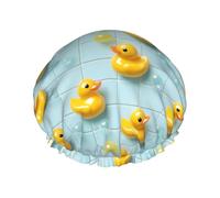 Grand bonnet de douche réutilisable pour femme - Tendance et confortable avec imprimé bulles de canard double couche pour la douche avec corde élastique et doublure en PEVA