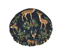 Grand bonnet de douche réutilisable pour femme - Tendance et confortable avec imprimé cerf de montagne double couche pour la douche avec corde élastique et doublure en PEVA