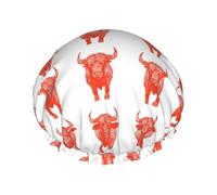 Grand bonnet de douche réutilisable pour femme - Tendance et confortable avec imprimé taureau double couche pour la douche avec corde élastique et doublure en PEVA
