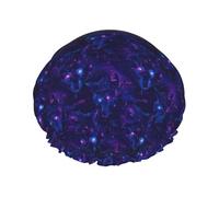 Grand bonnet de douche réutilisable pour femme - Tendance et confortable avec imprimé tête de loup cyber violet double couche pour la douche avec corde élastique et doublure en PEVA