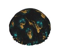 Grand bonnet de douche réutilisable pour femme - Tendance et confortable avec imprimé tête de loup double couche pour la douche avec corde élastique et doublure en PEVA