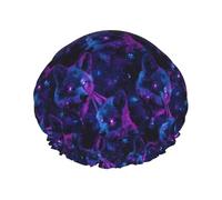 Grand bonnet de douche réutilisable pour femme - Tendance et confortable avec imprimé tête de loup fluo double couche pour la douche avec corde élastique et doublure en PEVA