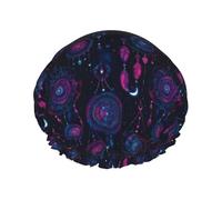 Grand bonnet de douche réutilisable pour femme - Tendance et confortable avec pendentif en plumes violettes imprimées double couche pour la douche avec corde élastique et doublure en PEVA