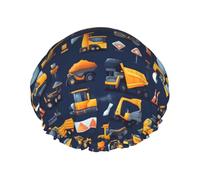 Grand bonnet de douche réutilisable pour femme - Tendance et confortable - Imprimé barrage routier - Double couche de cheveux pour la douche avec corde élastique et doublure en PEVA