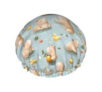 Grand bonnet de douche réutilisable pour femme - Tendance et confortable - Imprimé canard Capybara - Double couche de cheveux pour la douche avec corde élastique et doublure en PEVA